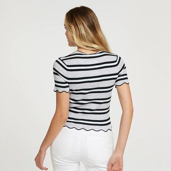 AUTUMN CASHMERE Striped Scallop Edge Ribbed Baby Tee.  Size S - Picture 3 of 13